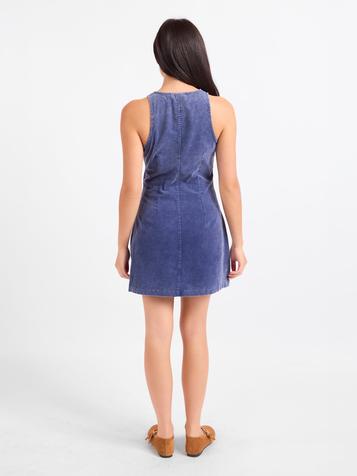 Get Like This Buttoned Mini Dress in Washed Navy - back view