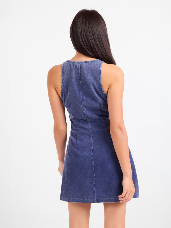 Get Like This Buttoned Mini Dress in Washed Navy - back crop view