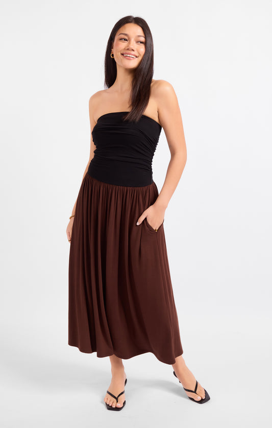 Hot Coffee Strapless Midi Dress