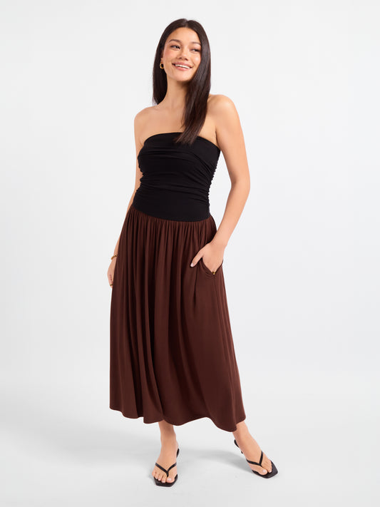 Hot Coffee Strapless Midi Dress - front view