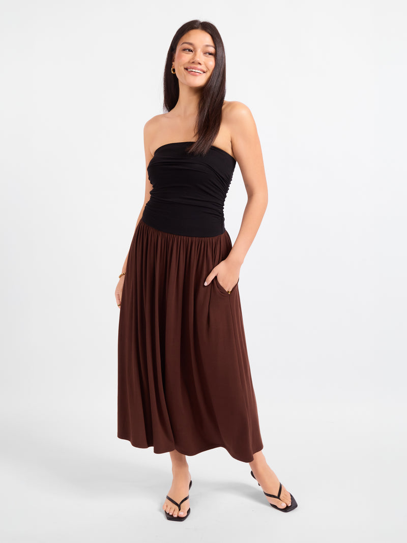 Hot Coffee Strapless Midi Dress - front view