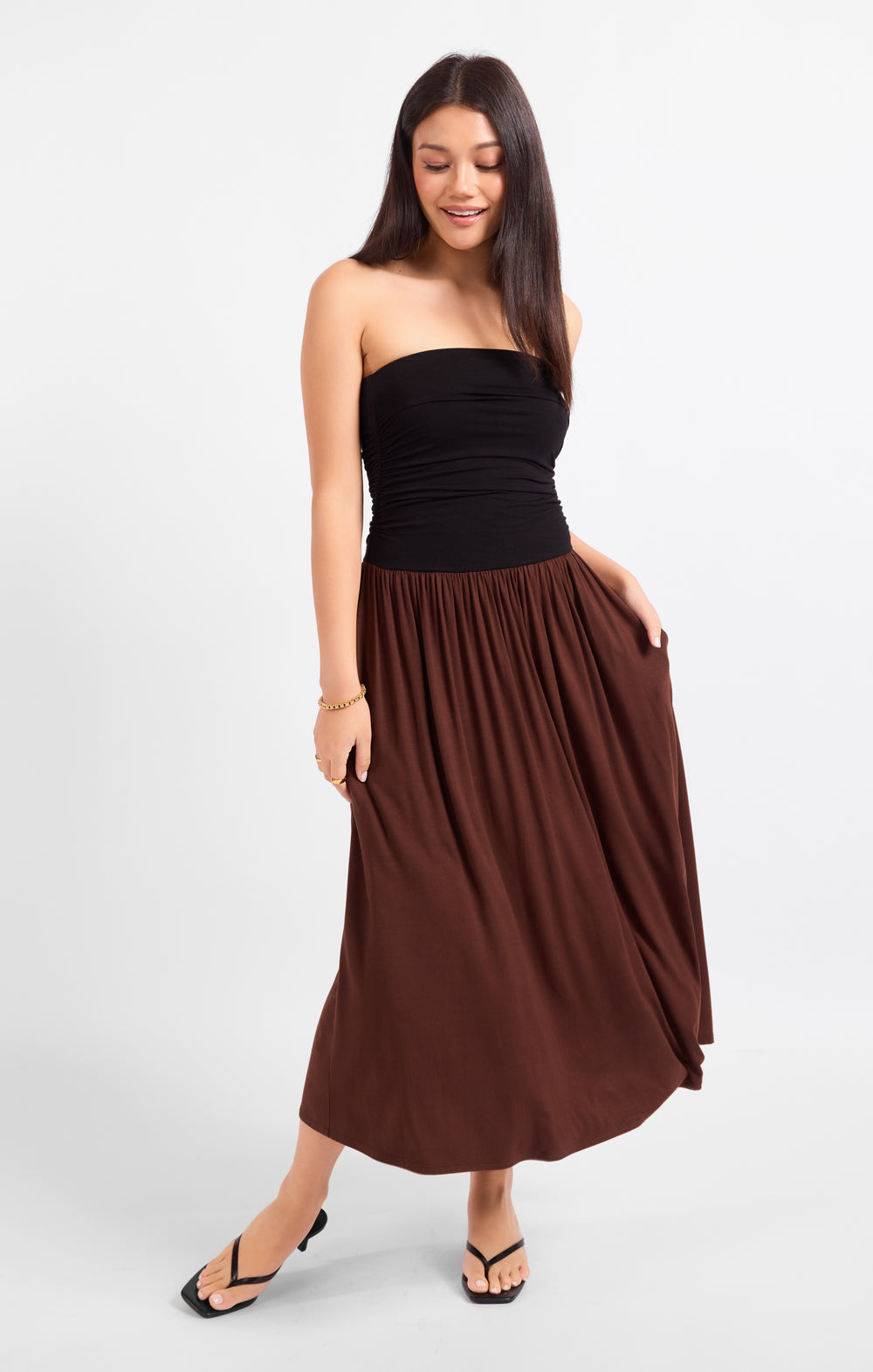 Hot Coffee Strapless Midi Dress