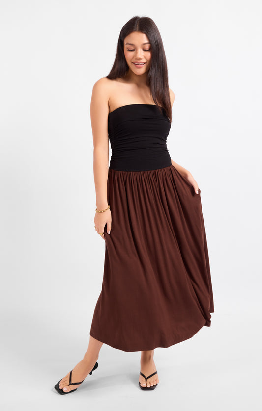 Hot Coffee Strapless Midi Dress
