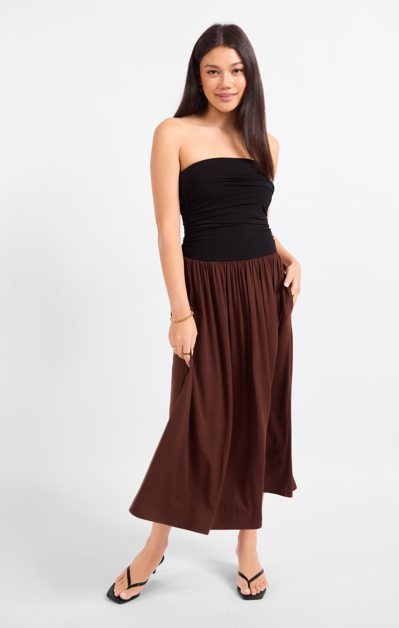 Hot Coffee Strapless Midi Dress