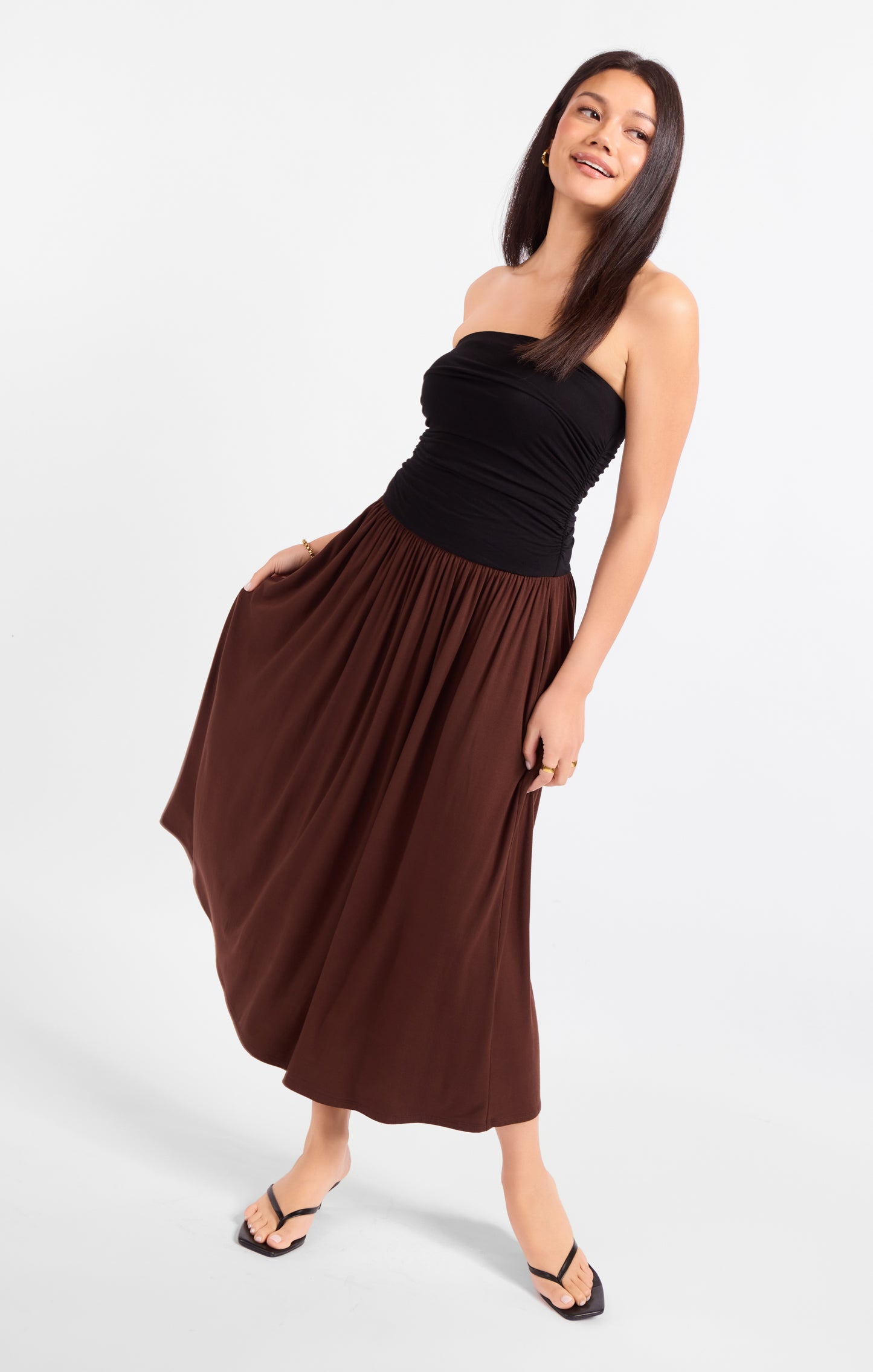 Hot Coffee Strapless Midi Dress