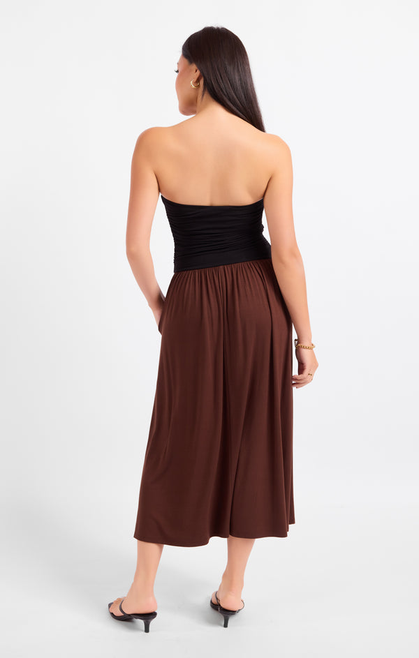Hot Coffee Strapless Midi Dress