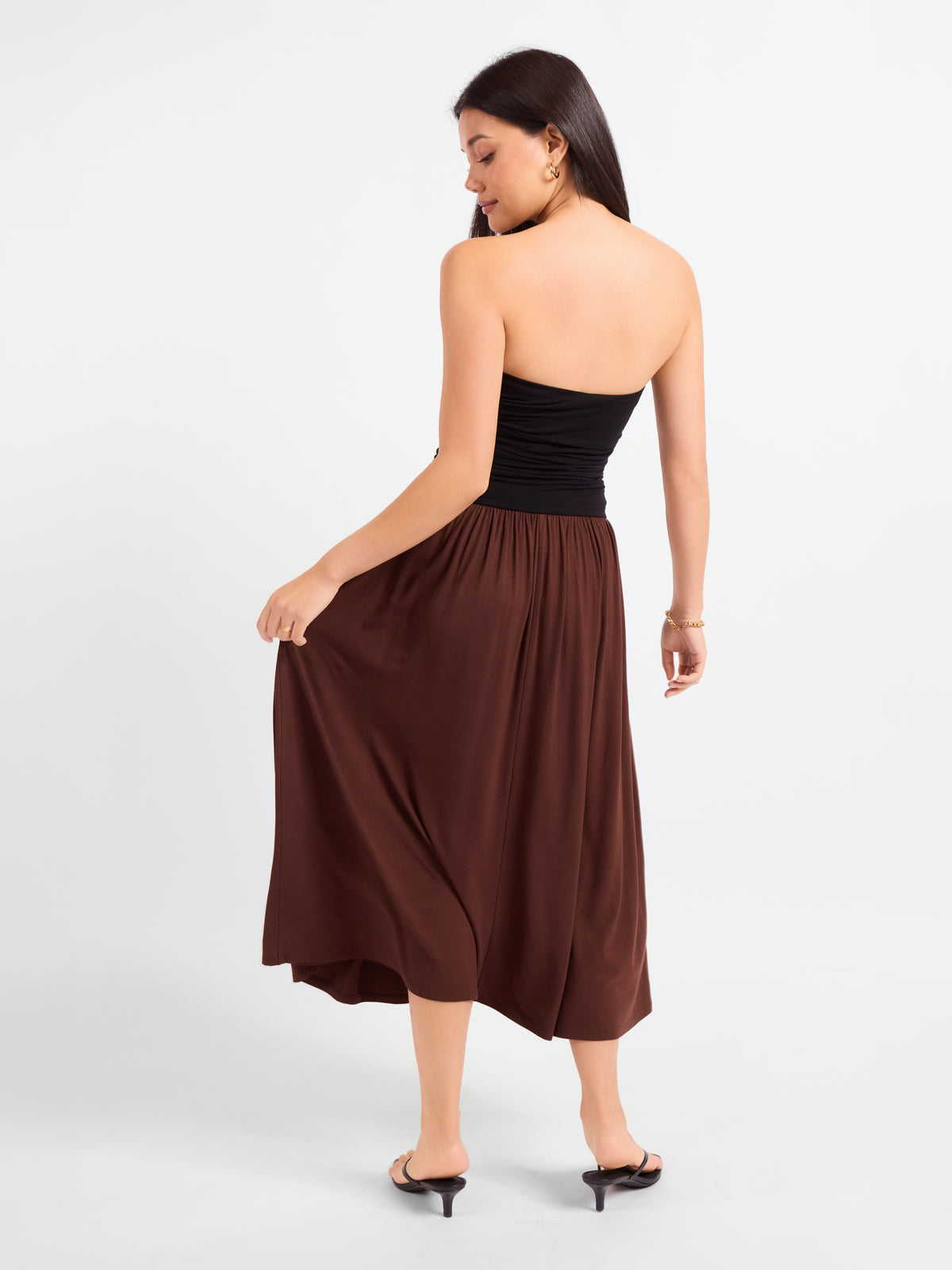 Hot Coffee Strapless Midi Dress - back crop view