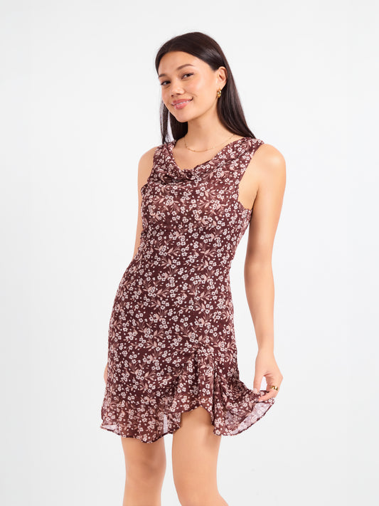 Oak Lane Cowl Neck Mini Dress - front crop view