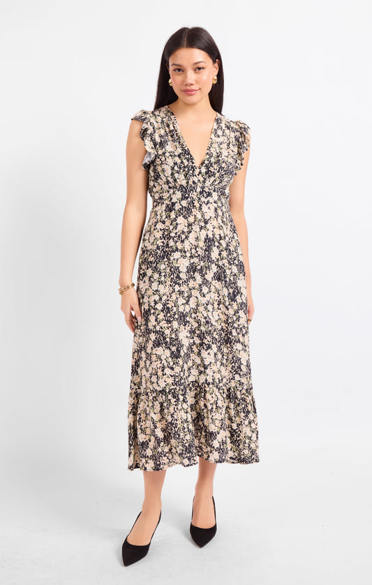 Painted Fields V Neck Midi Dress
