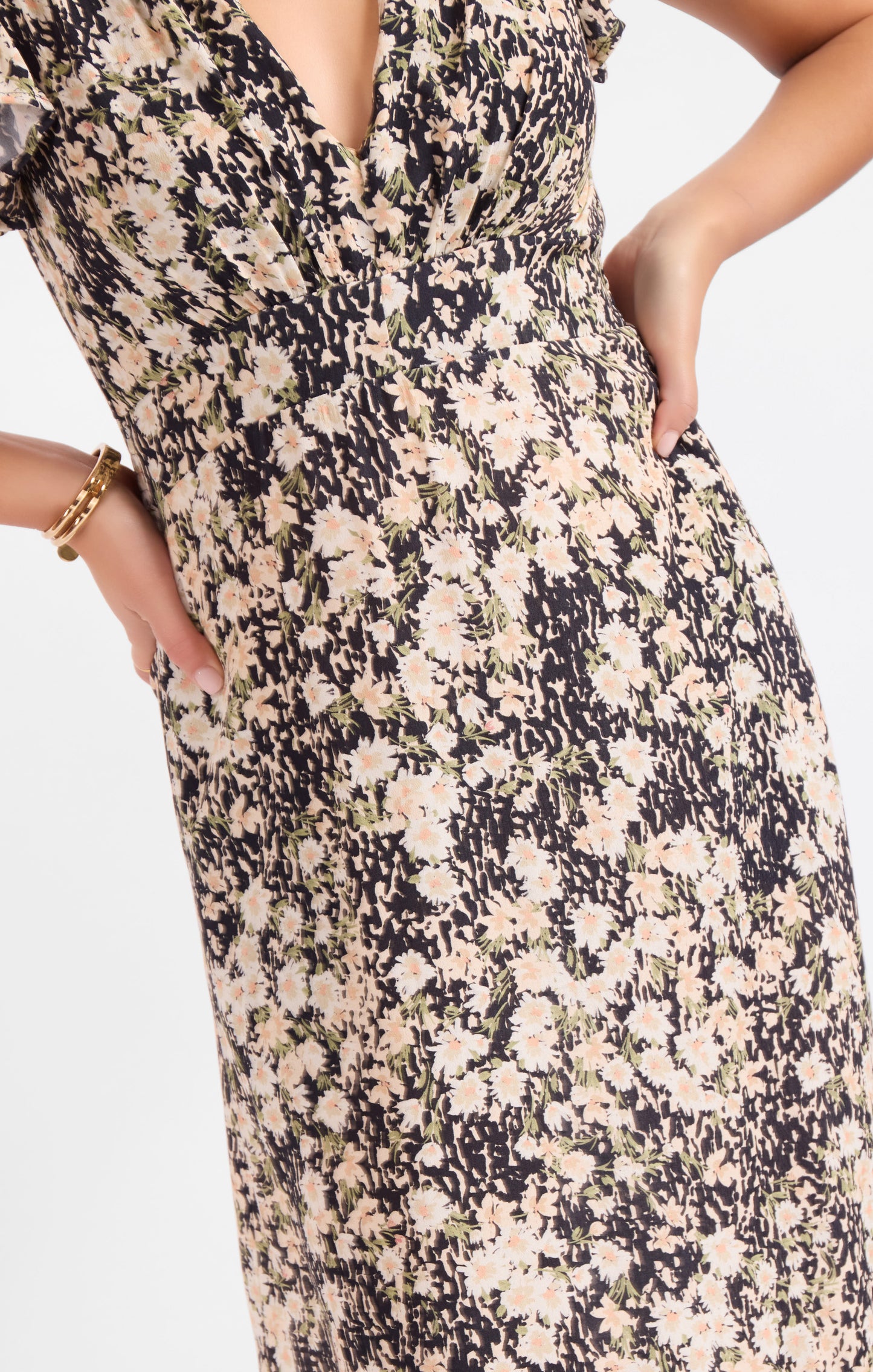 Painted Fields V Neck Midi Dress