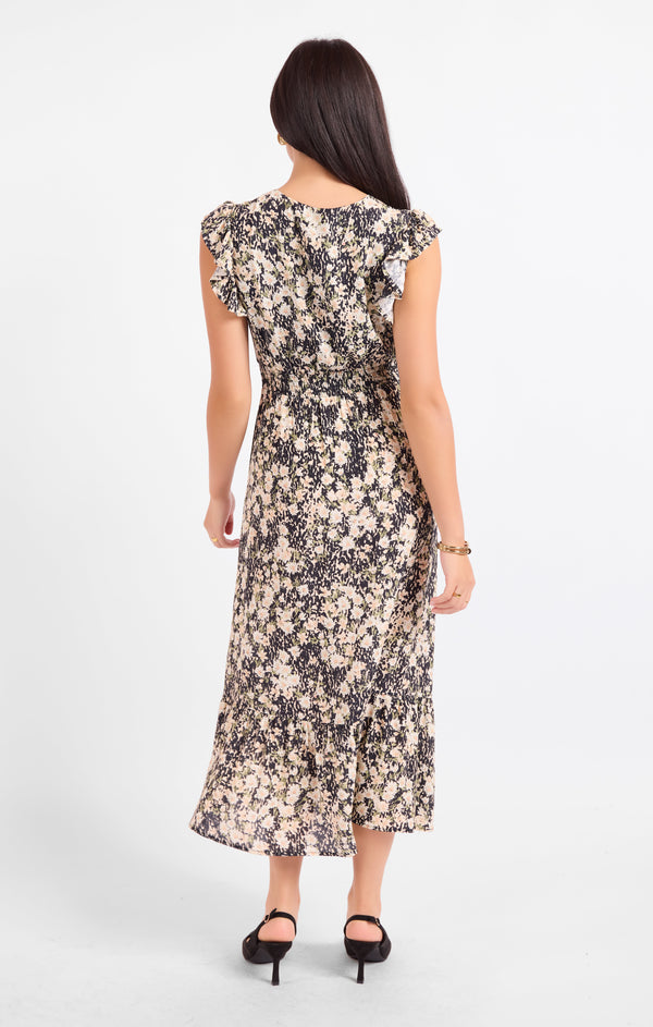 Painted Fields V Neck Midi Dress