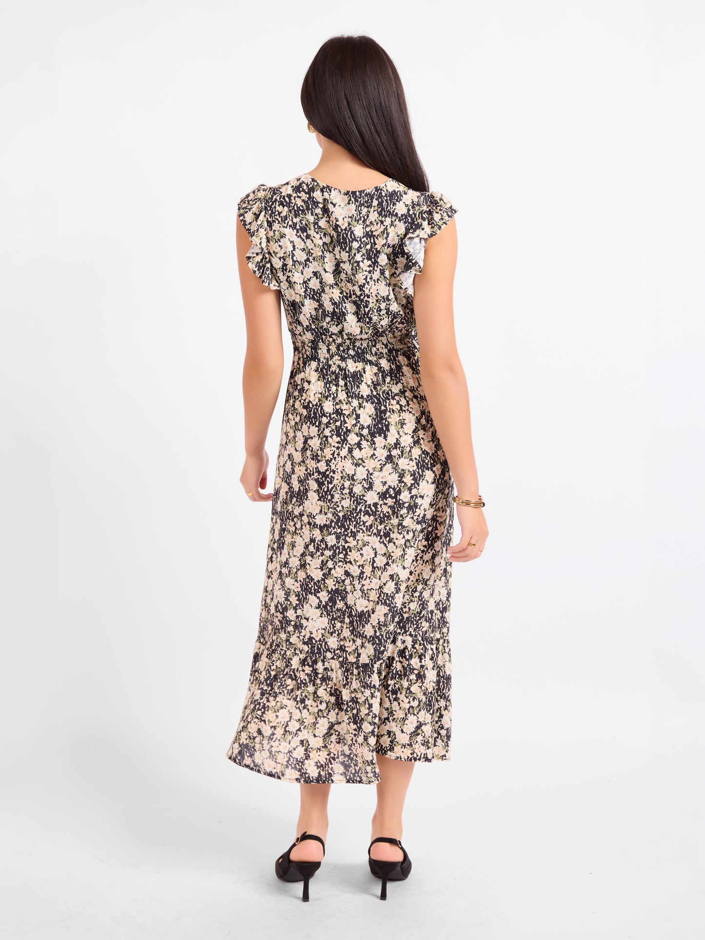 Painted Fields V Neck Midi Dress