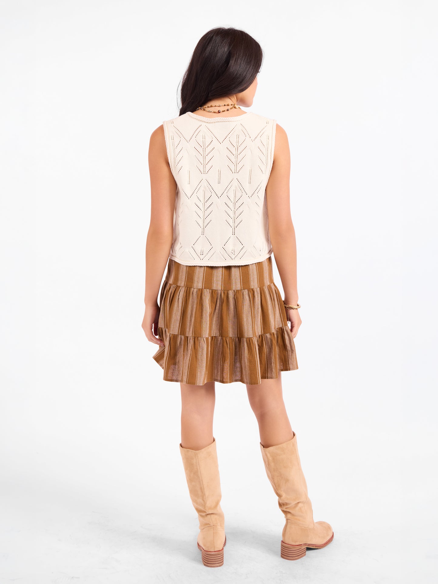 Junie Pointelle Sweater Vest in Ivory - back view