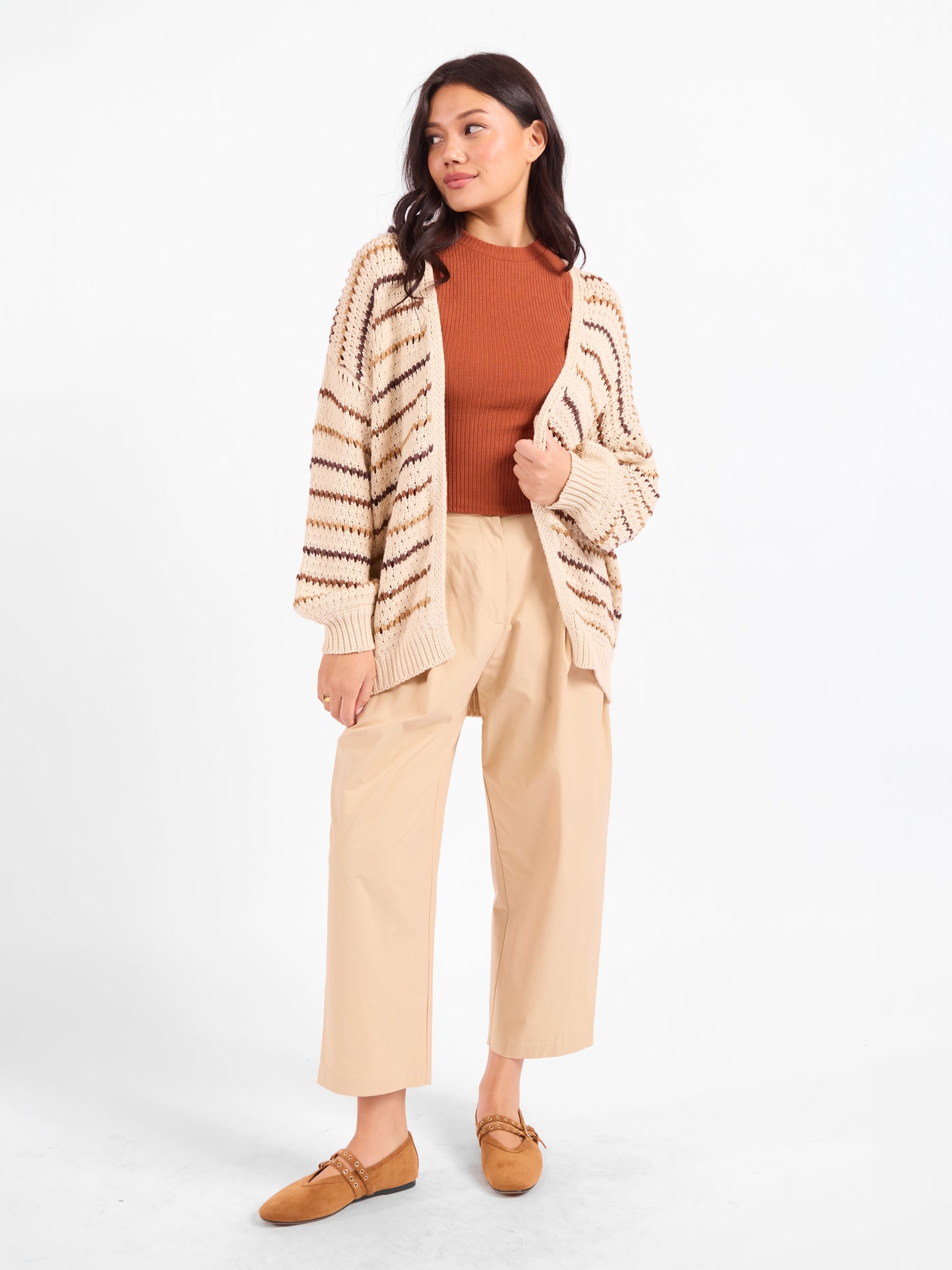 Lost Range Stripe Cardigan in Ivory Multi - front view