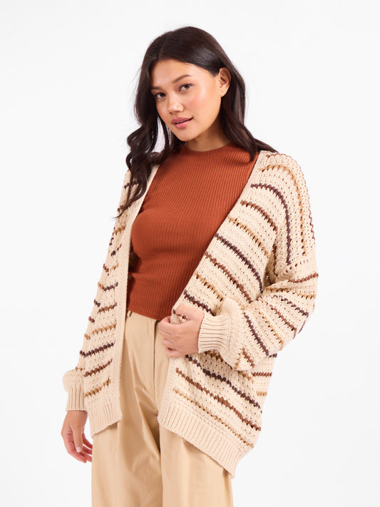 Lost Range Stripe Cardigan in Ivory Multi - front crop view