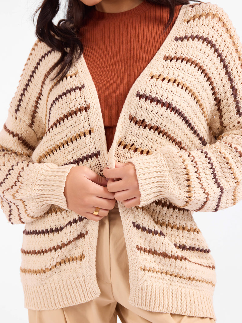 Lost Range Stripe Cardigan in Ivory Multi - detail view