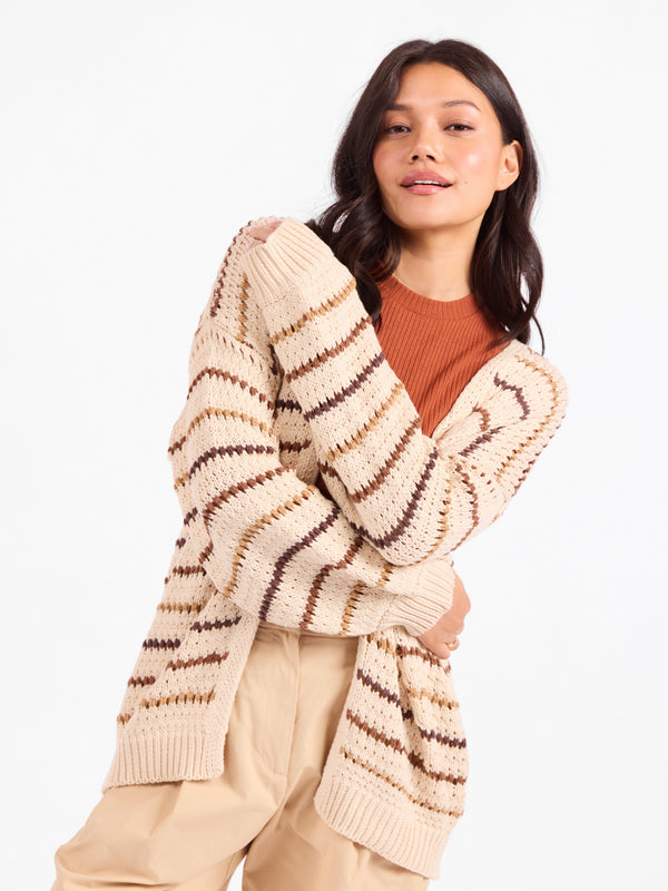 Lost Range Stripe Cardigan in Ivory Multi - mood image