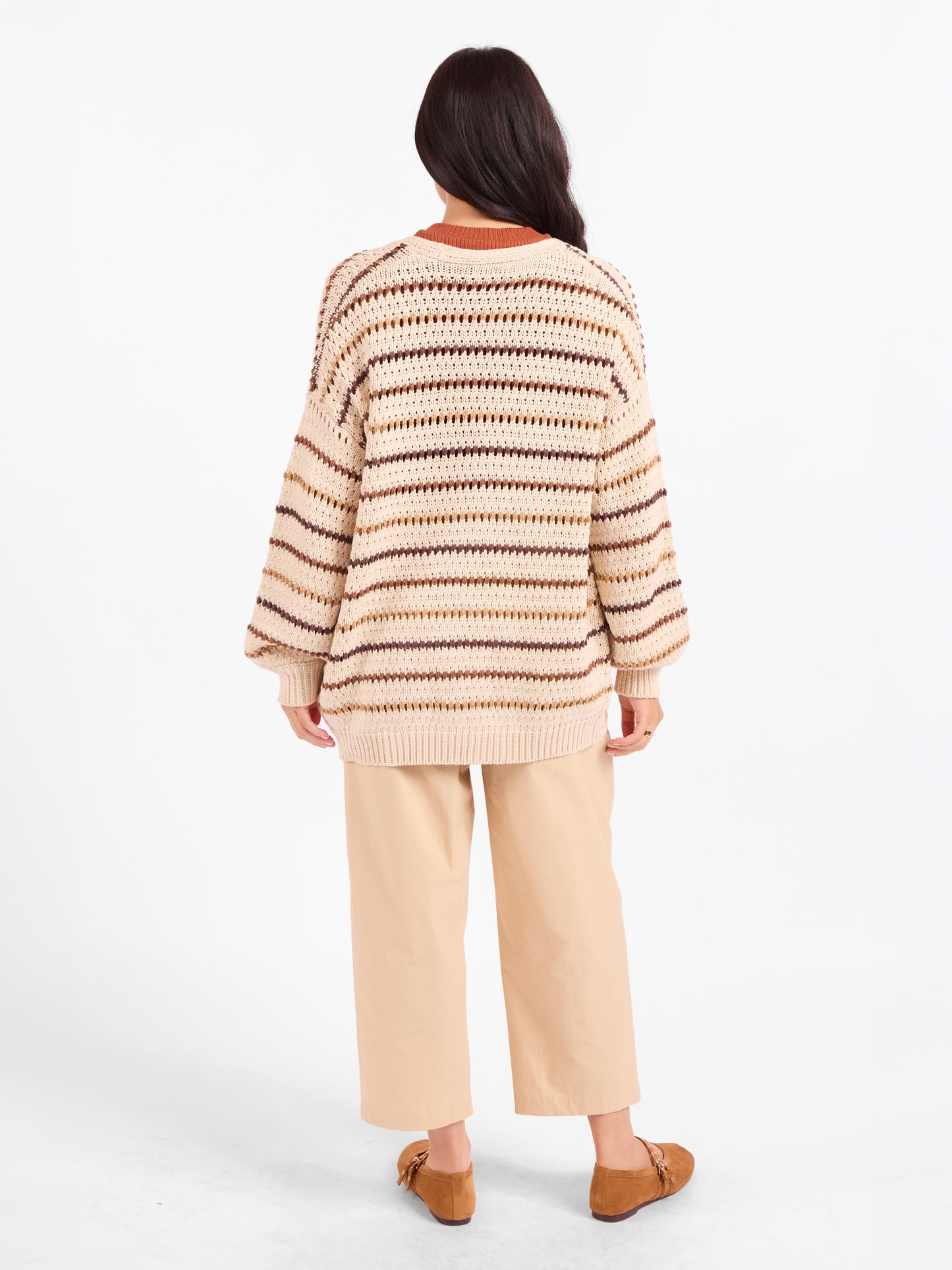 Lost Range Stripe Cardigan in Ivory Multi - back view