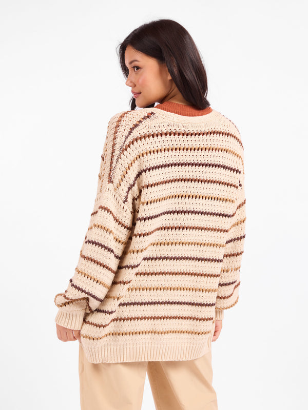 Lost Range Stripe Cardigan in Ivory Multi - back crop view