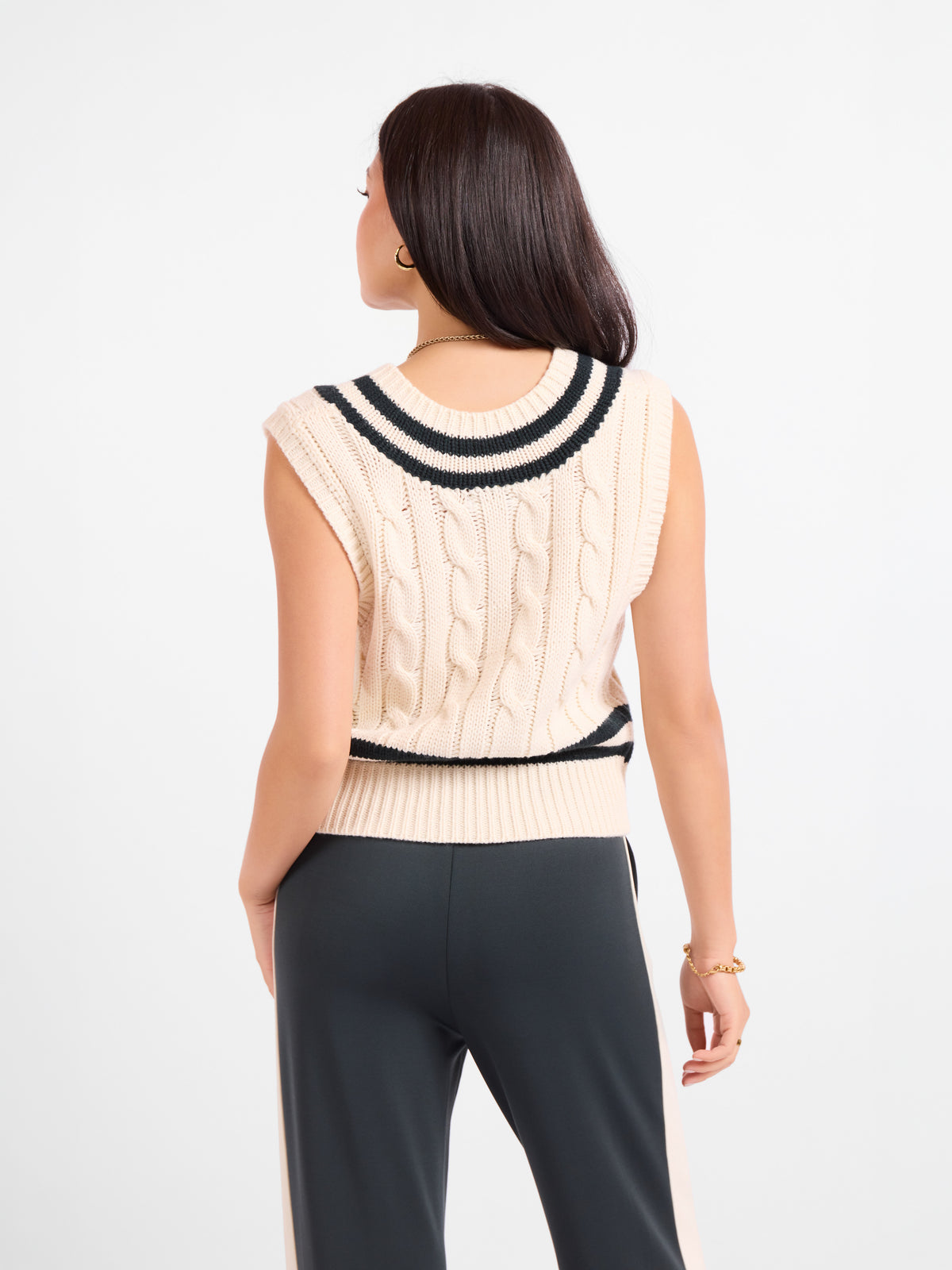 Novel V Neck Sweater Vest - back crop view