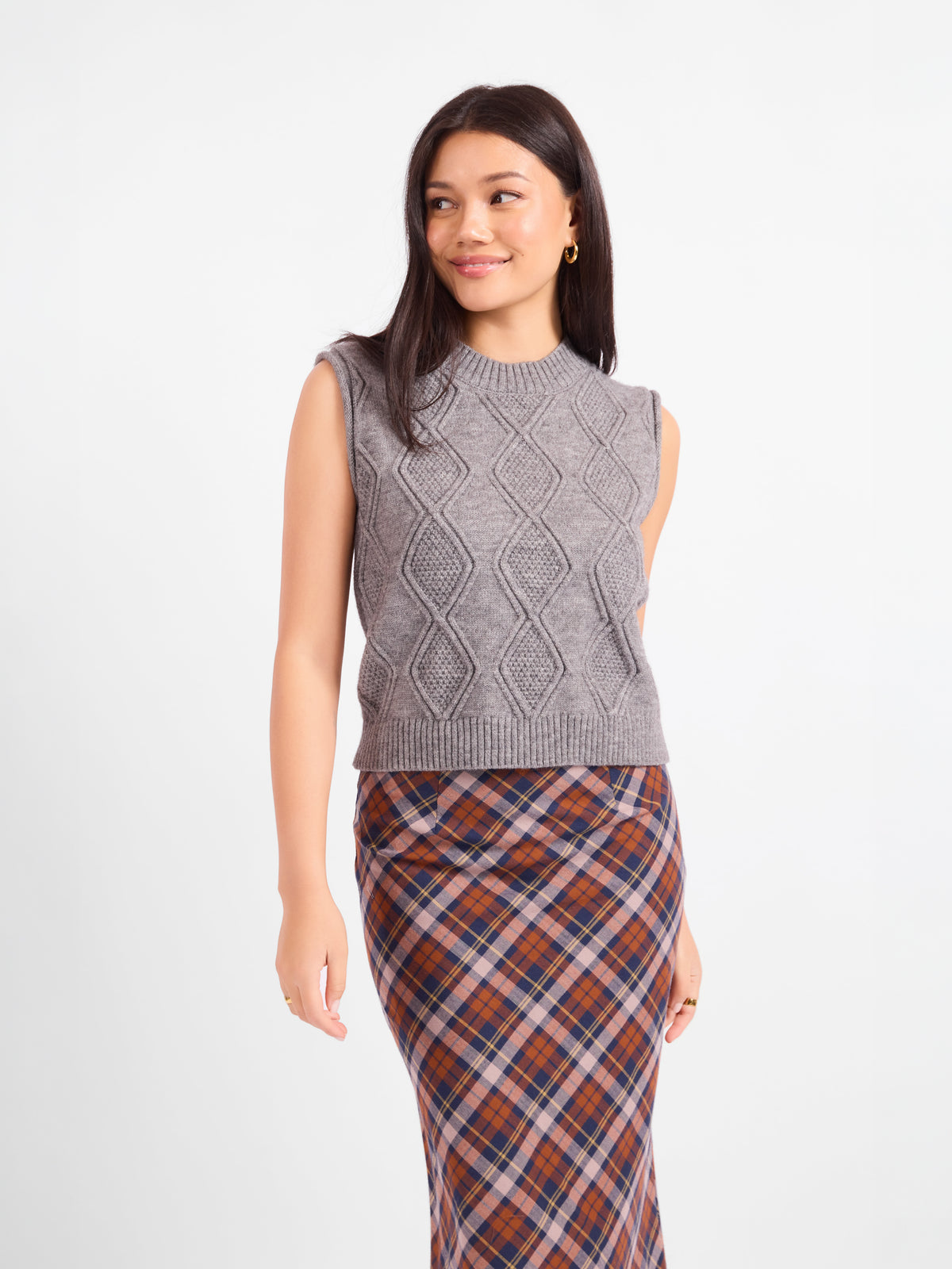 Campus Girl Geometric Sweater Vest - front crop view