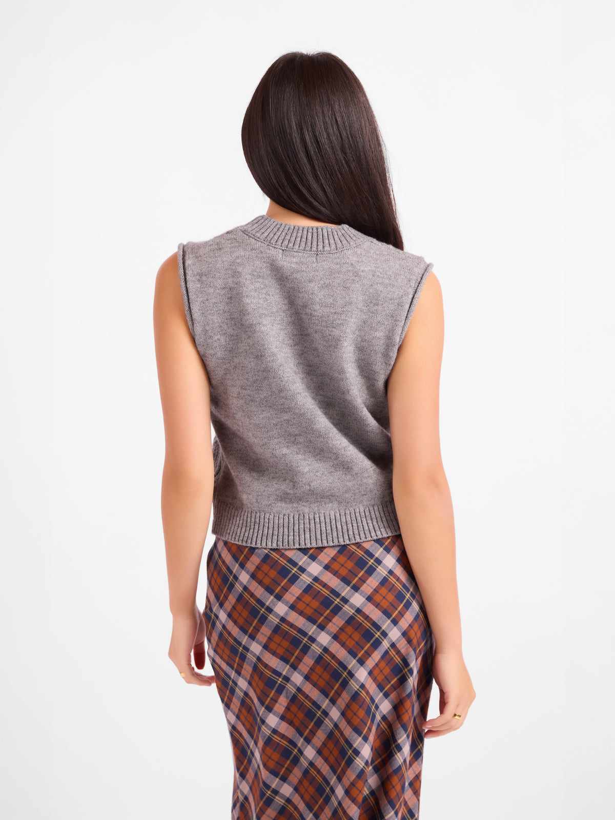Campus Girl Geometric Sweater Vest - back crop view