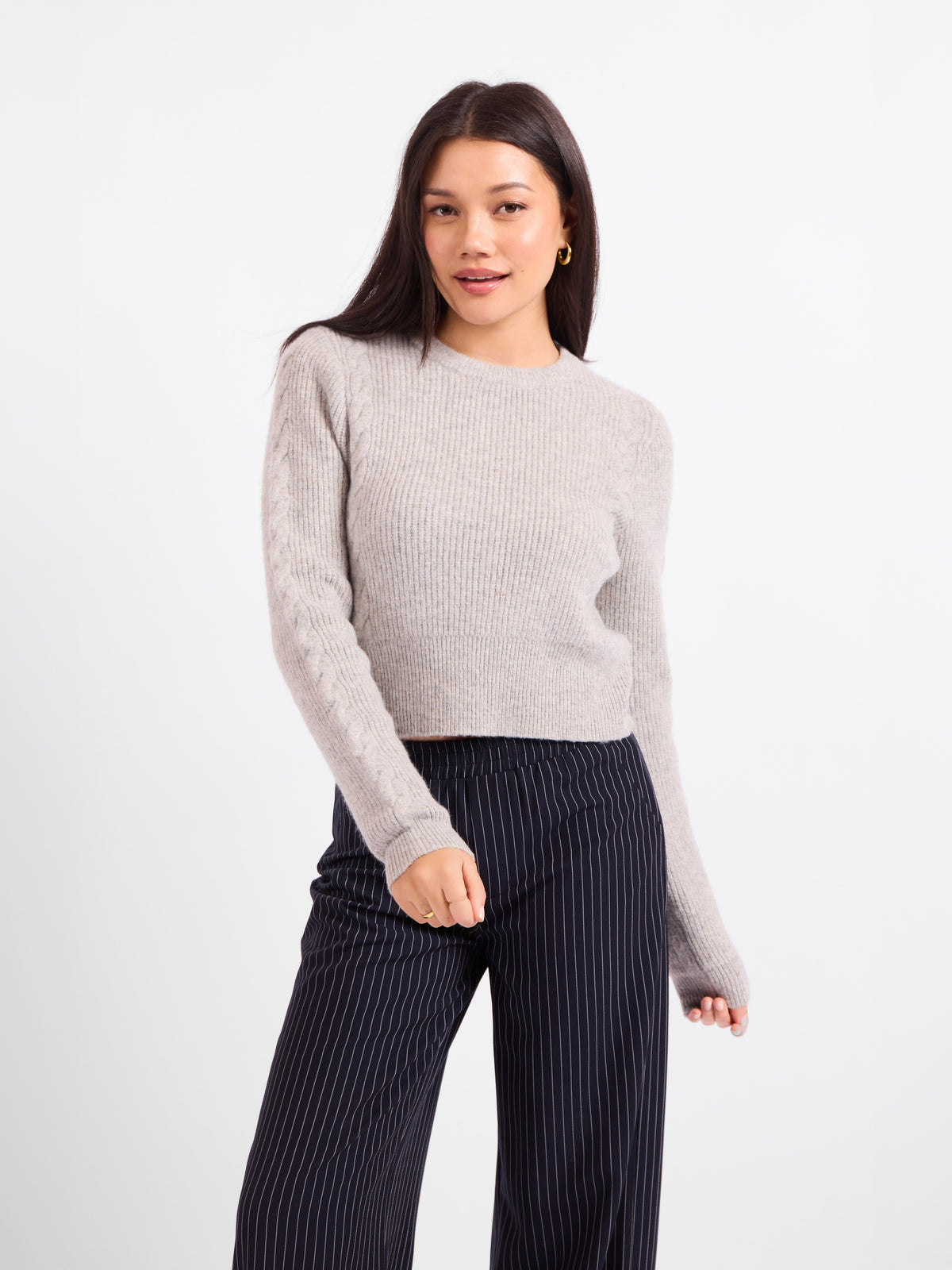 Bree Cable Knit Sweater - front crop view