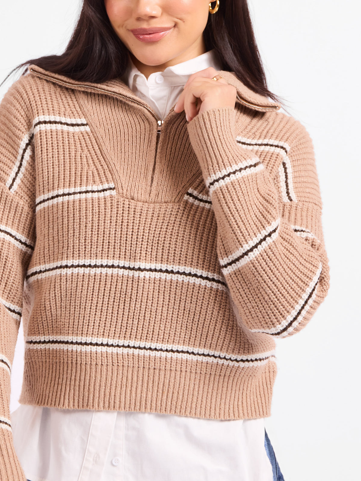 Warm Chai Quarter Zip Pullover - detail view