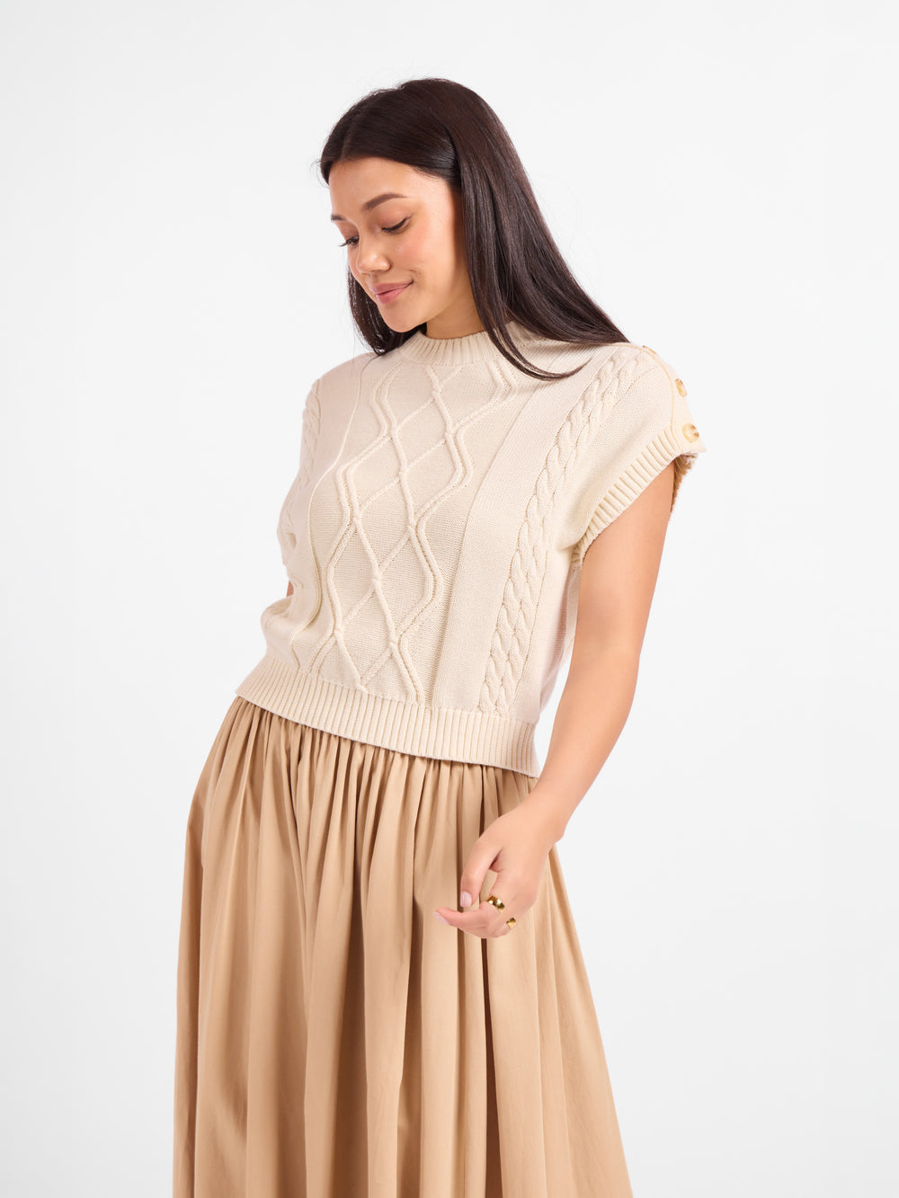 Typewriter Button Detail Sweater - front crop view