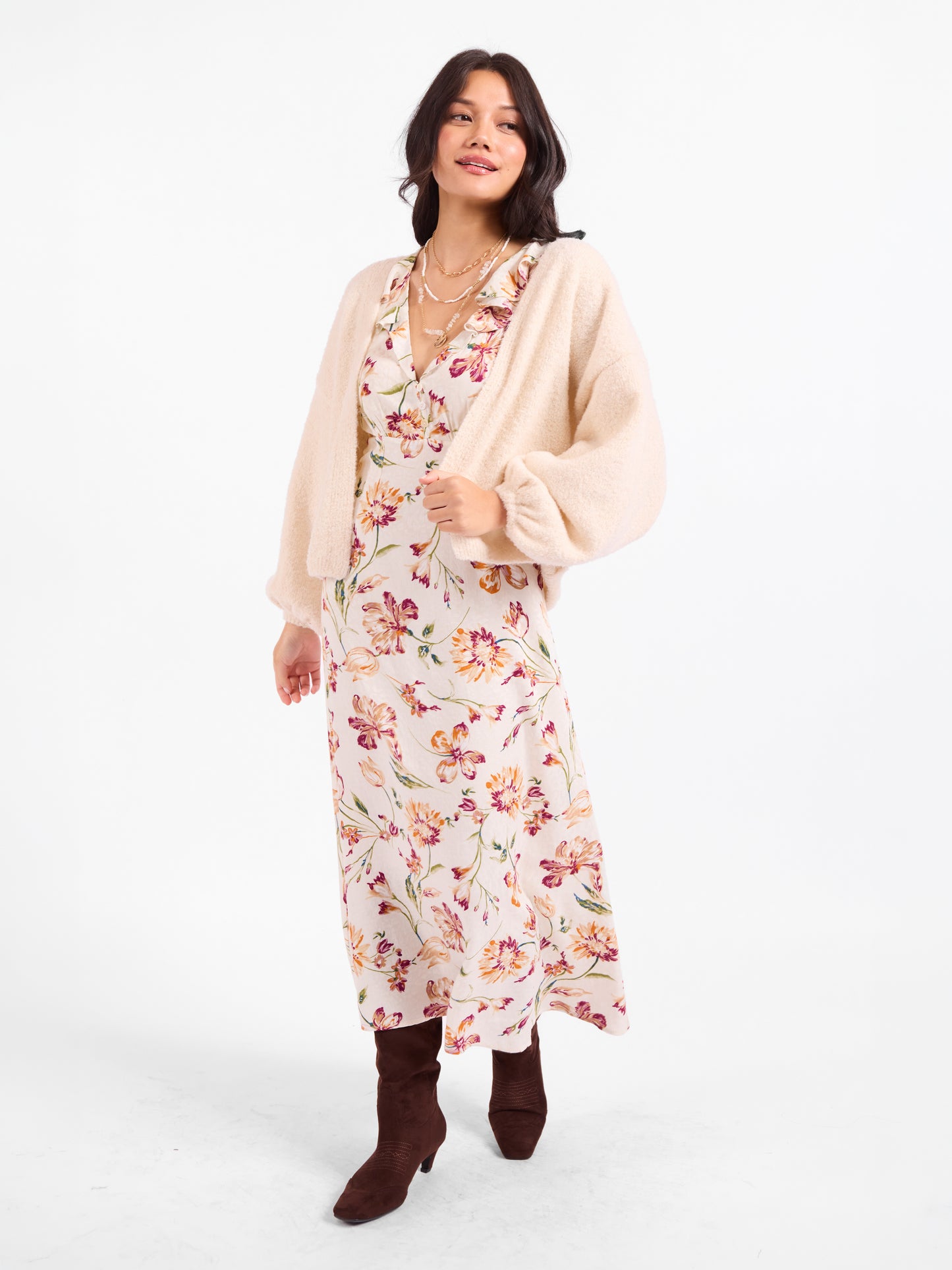 Marley Dolman Slv Sweater Cardi in Ivory - front view