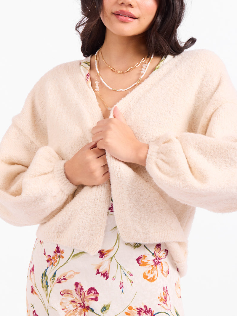 Marley Dolman Slv Sweater Cardi in Ivory - detail view