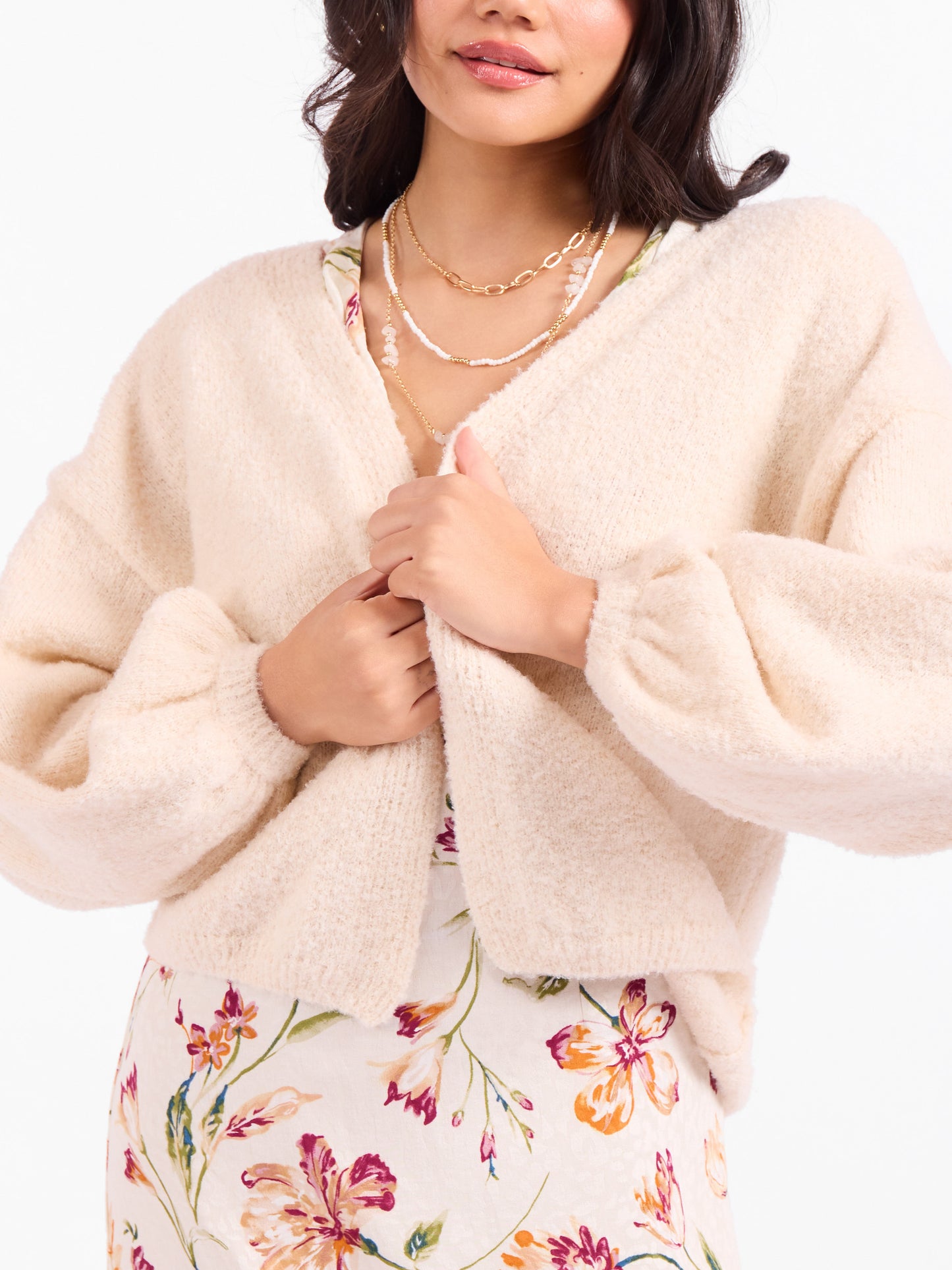 Marley Dolman Slv Sweater Cardi in Ivory - detail view