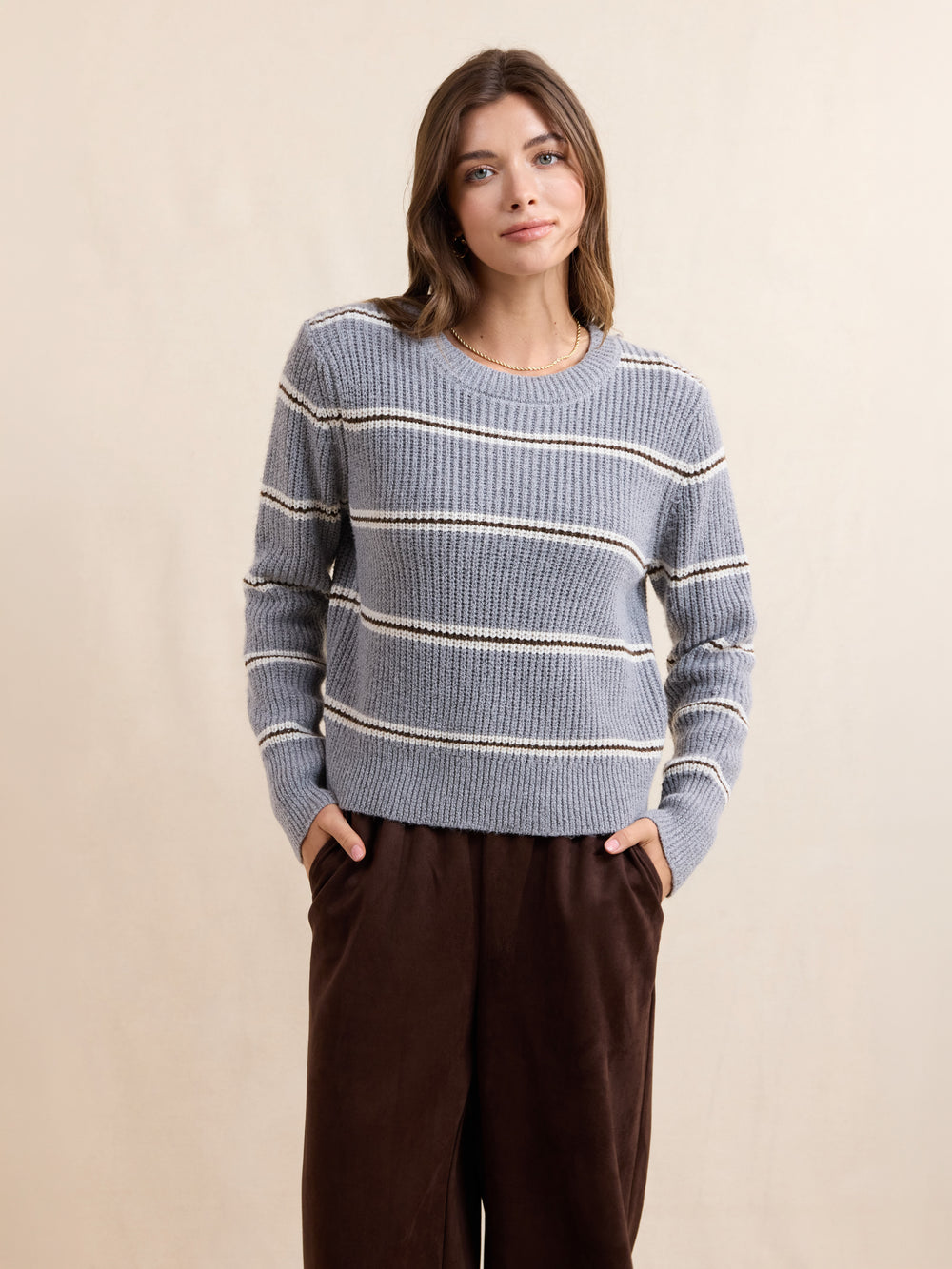 Warm Chai Stripe Sweater - front crop view