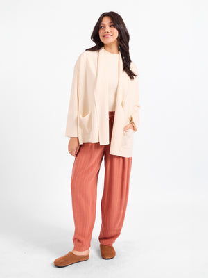 Alessia Shawl Collar Open Coat in Cream - front view