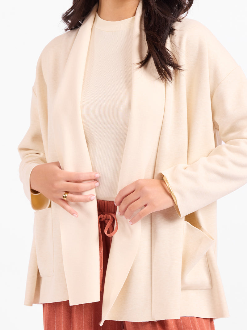 Alessia Shawl Collar Open Coat in Cream - detail view
