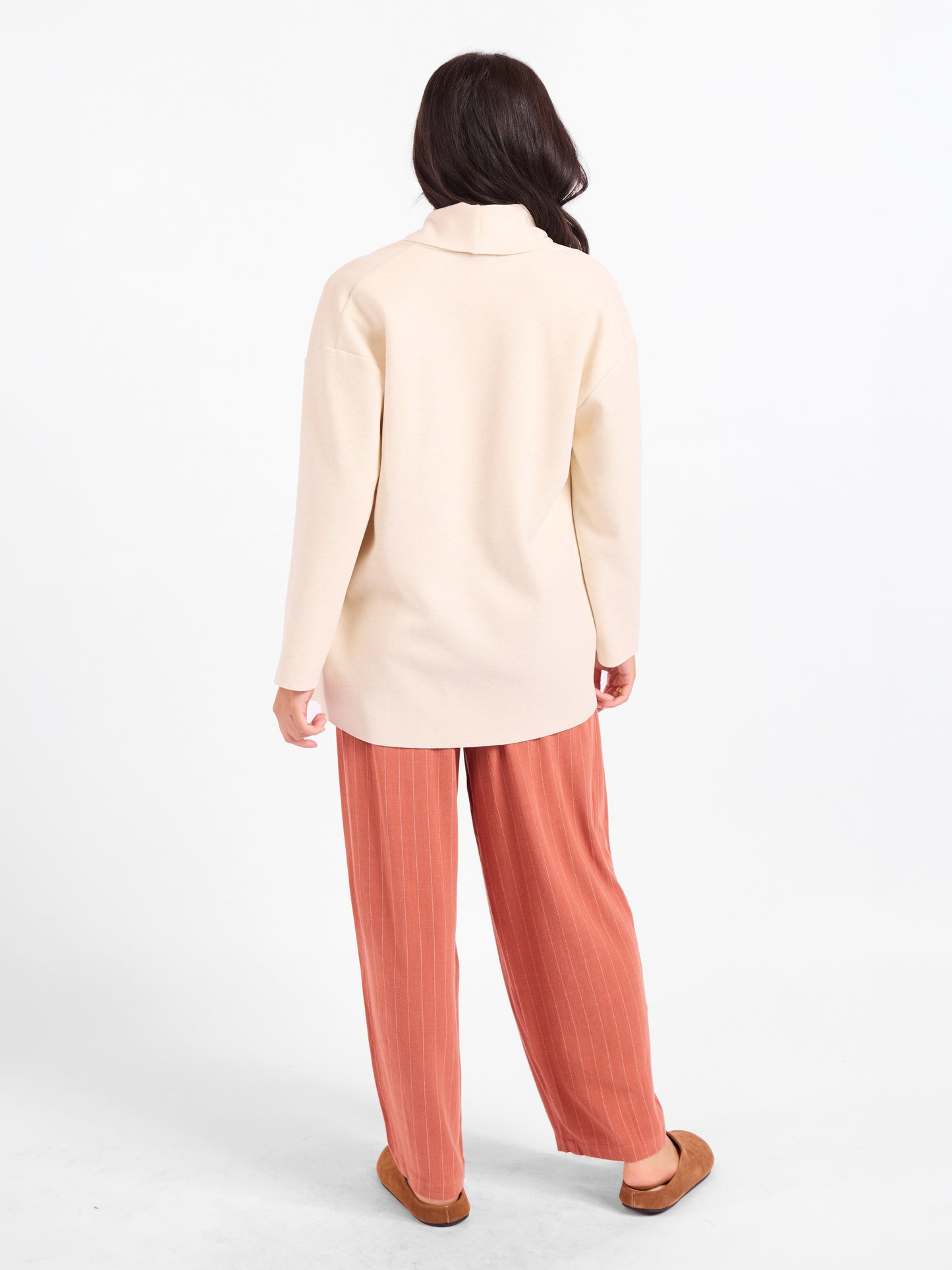 Alessia Shawl Collar Open Coat in Cream - back view