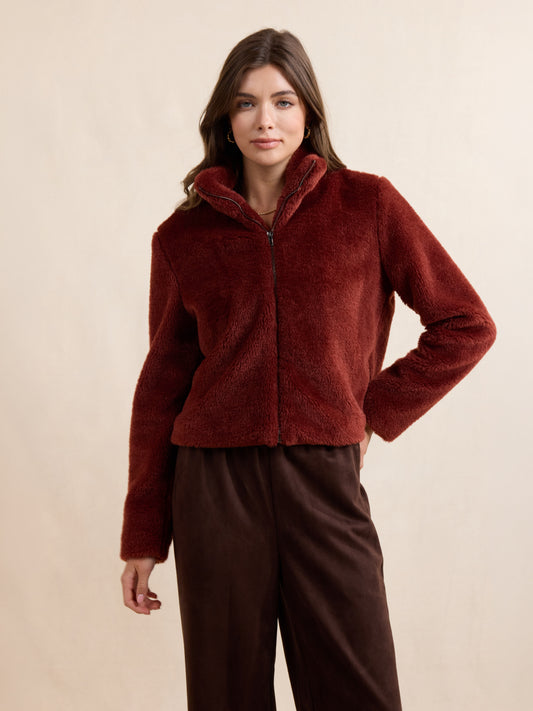 Teddy Faux Fur Jacket - front crop view