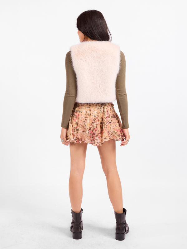 Senna Faux Fur Vest in Cream - back view