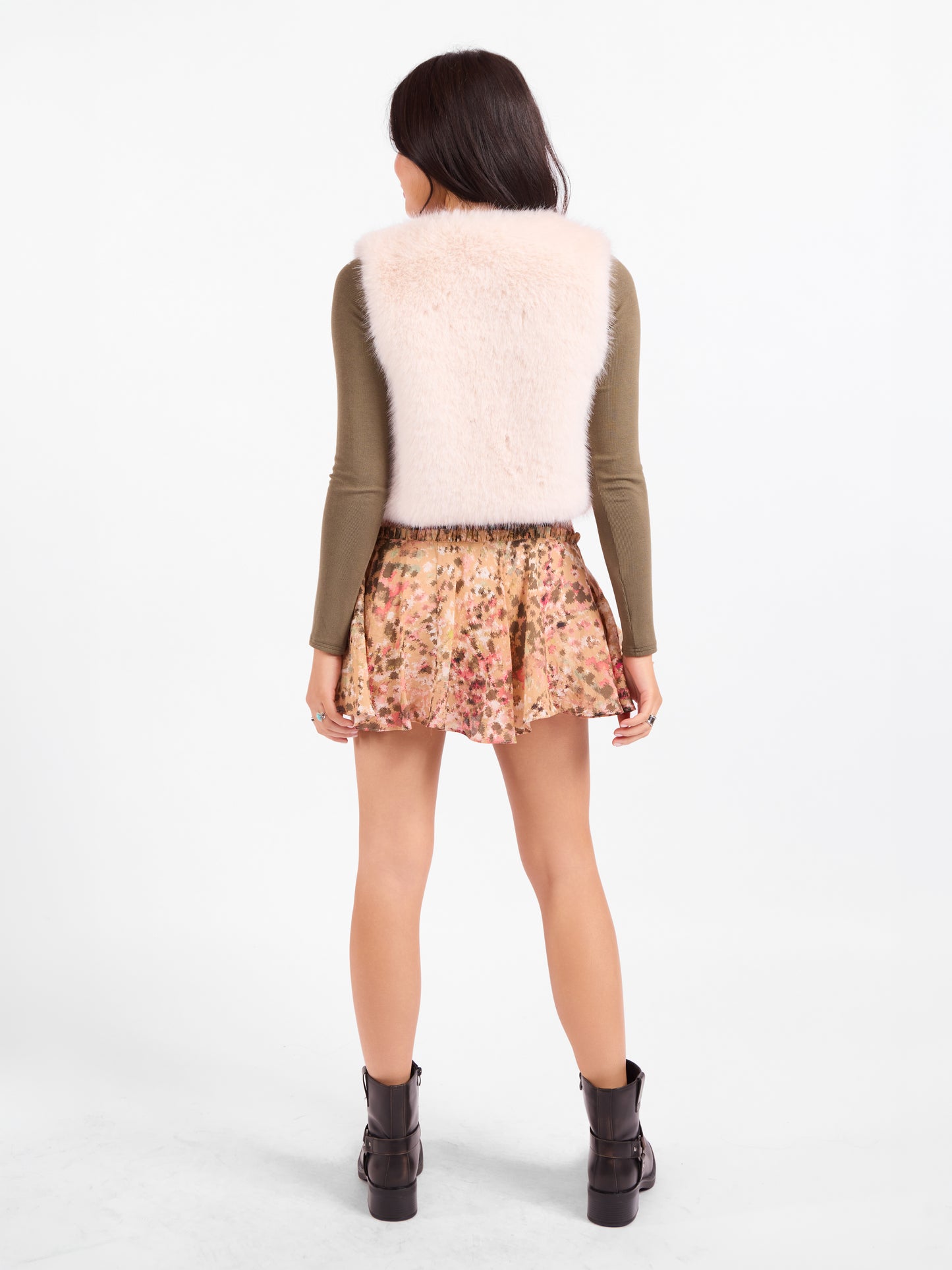 Senna Faux Fur Vest in Cream - back view