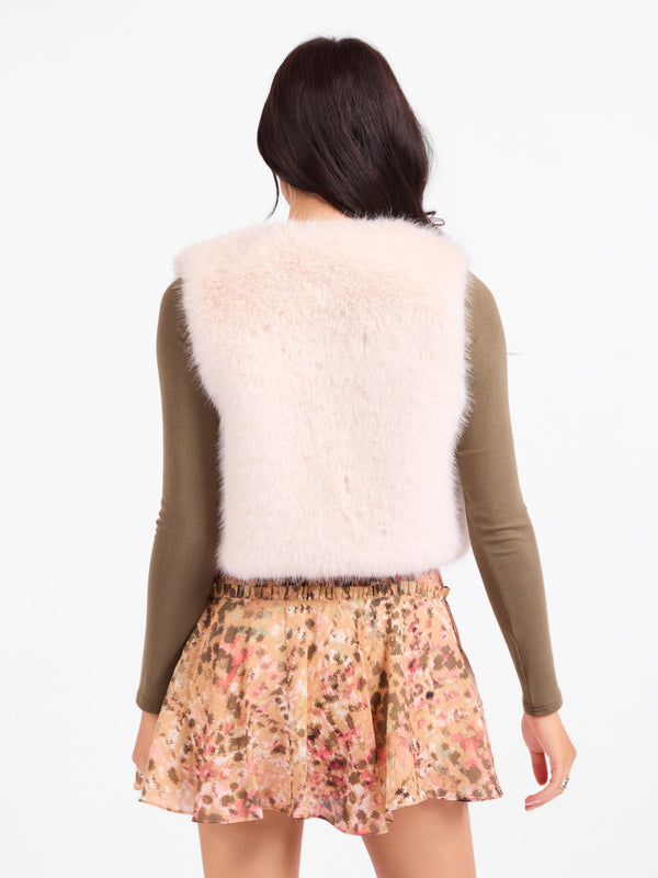 Senna Faux Fur Vest in Cream - back crop view