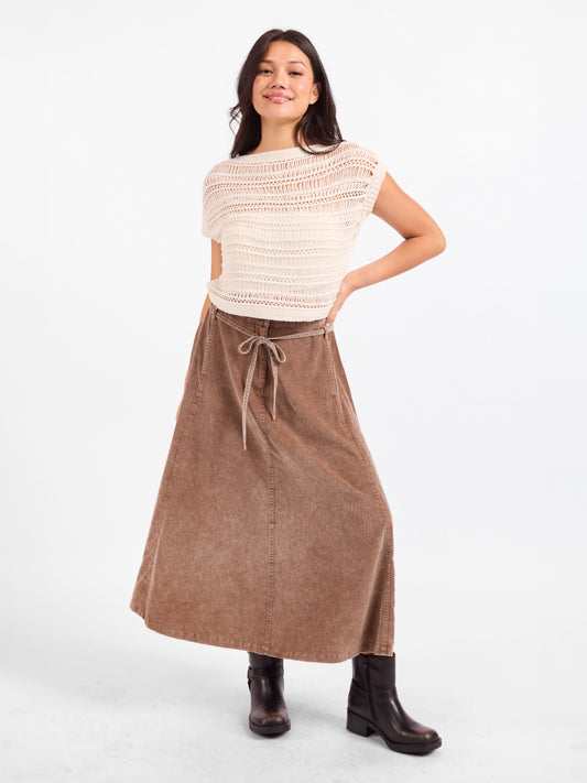 Get Like This Belted Midi Skirt in Washed Earth - front view