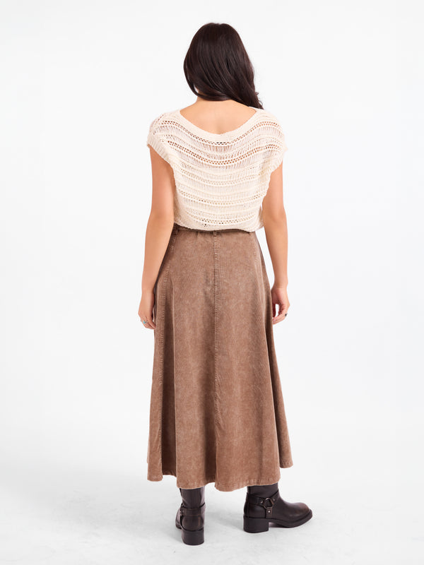 Get Like This Belted Midi Skirt in Washed Earth - back view