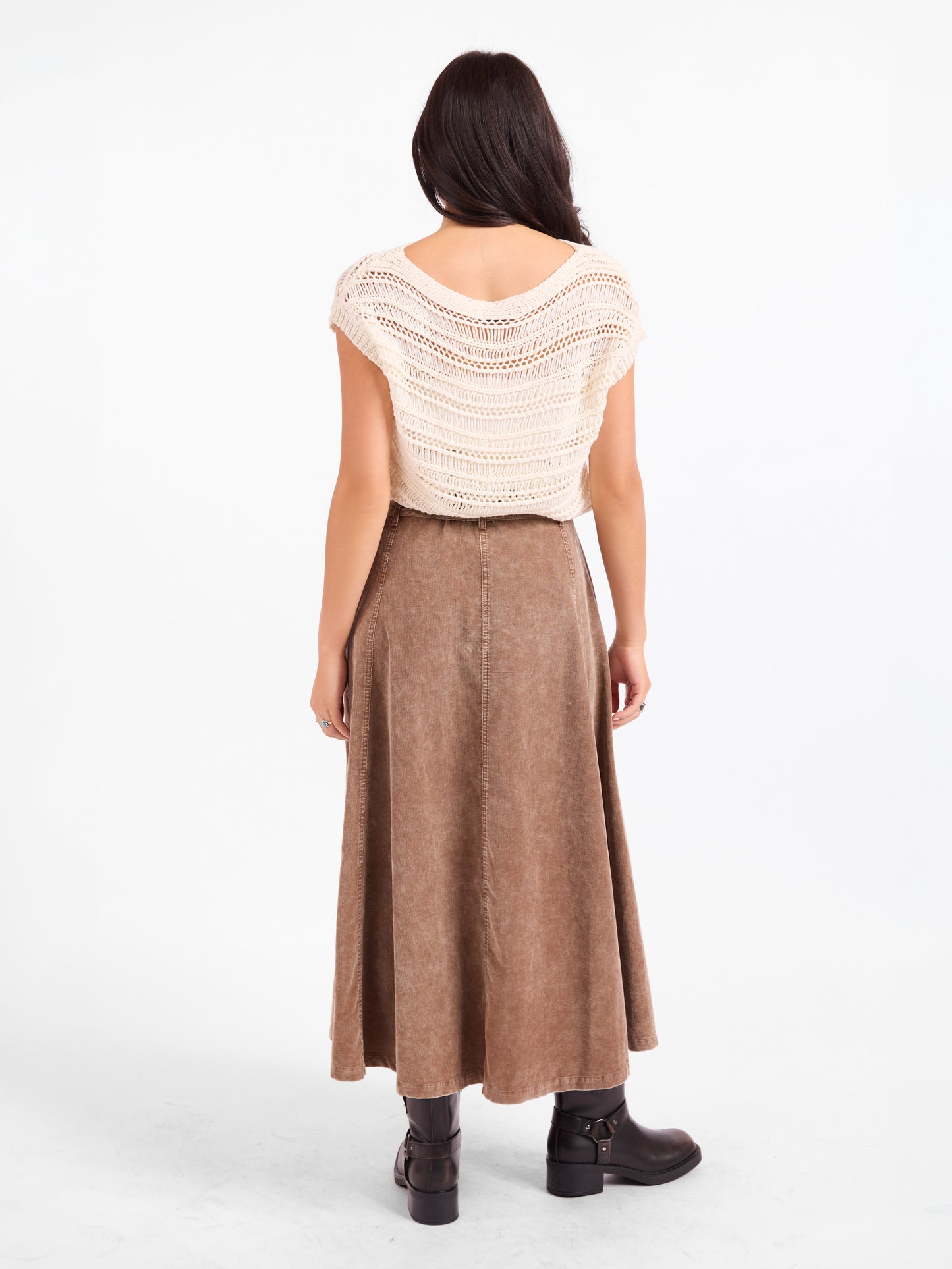Get Like This Belted Midi Skirt in Washed Earth - back view
