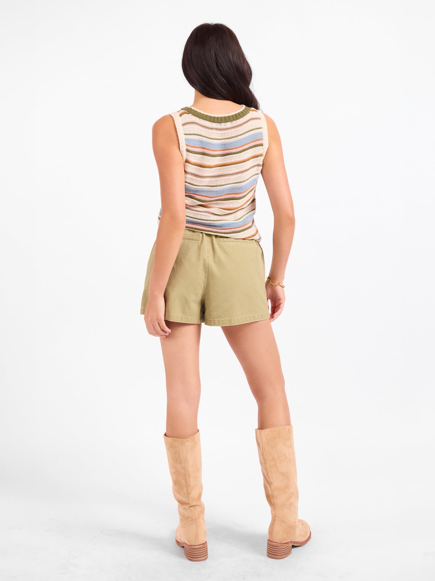 Wildhearted Tie Waist Shorts in Olive Green - back view