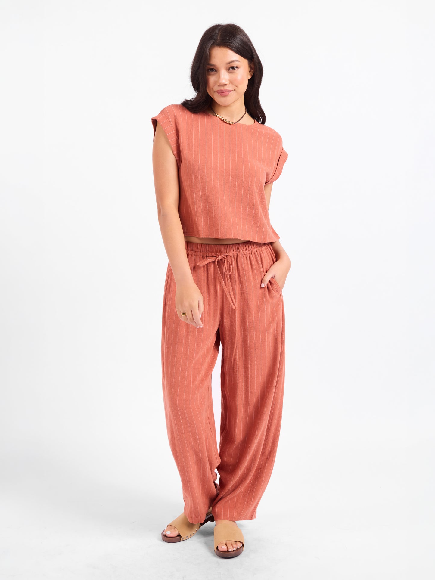 Sugarloaf Stripe Pants in Mahogany White - back view
