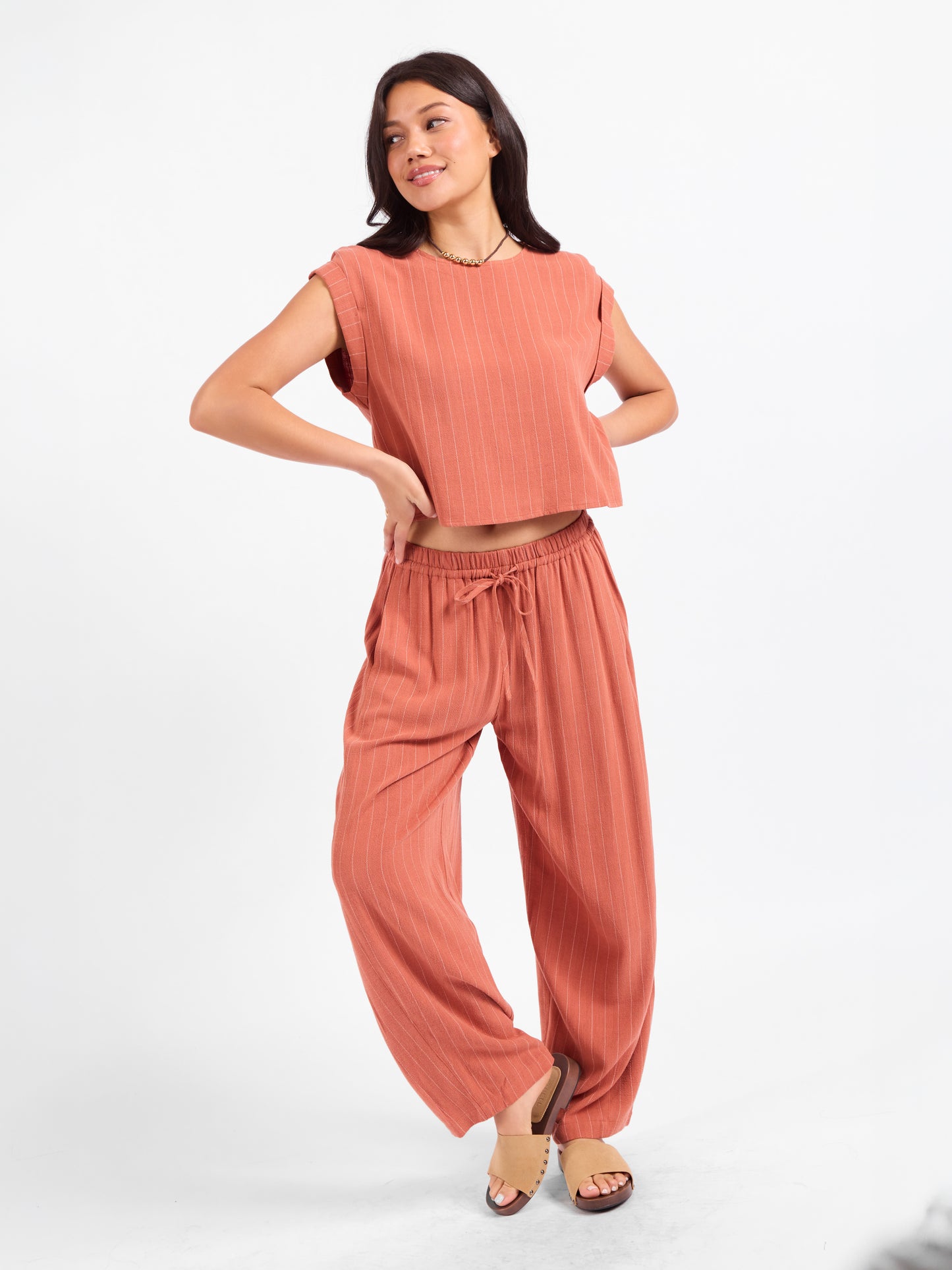 Sugarloaf Stripe Pants in Mahogany White - detail view