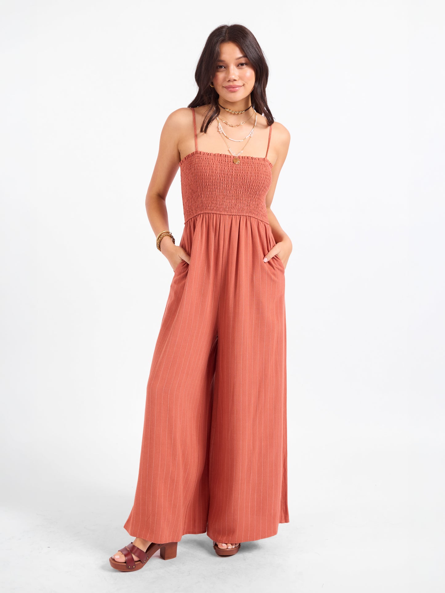 Sugarloaf Stripe Jumpsuit in Mahogany White - front view