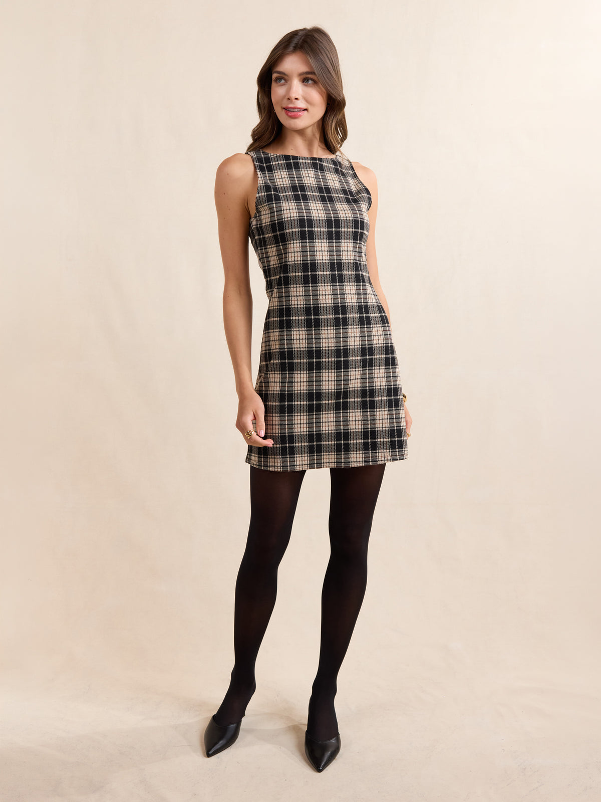 Served Up Stretch Plaid Mini Dress
