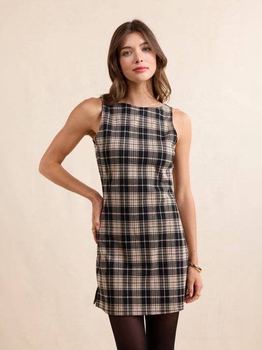 Served Up Stretch Plaid Mini Dress