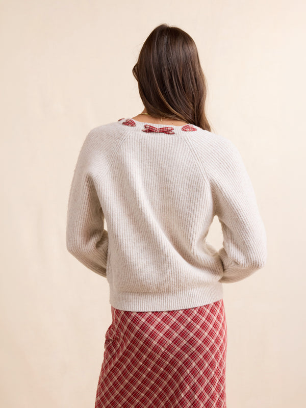 Hostess Plaid Lace Trim Sweater